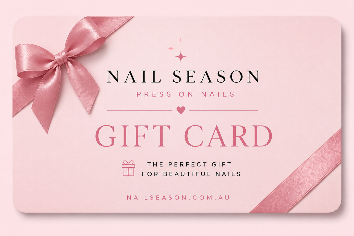 Gift card for Nail Season press on nails with a pink bow 